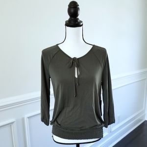 Army Green Shirt  3/4 length sleeves & tie front